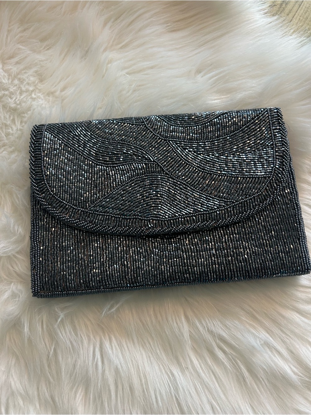 La Regale Black Beaded Wave Clutch